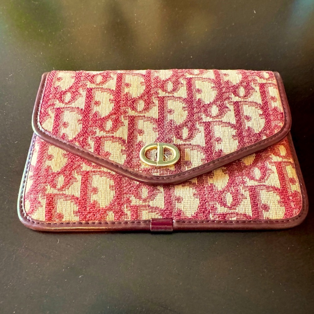 Christian Dior Vintage Trotter Bordeaux snap Card Holder Pouch